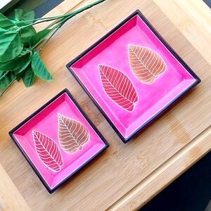 2PC Beautiful African Pink Leaves Soapstone Dish